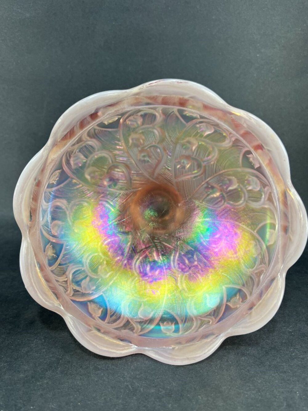 Vtg Fenton Lily Of The Valley Art Glass Pink Opalescent Carnival Iridescent Lid - Picture 11 of 16